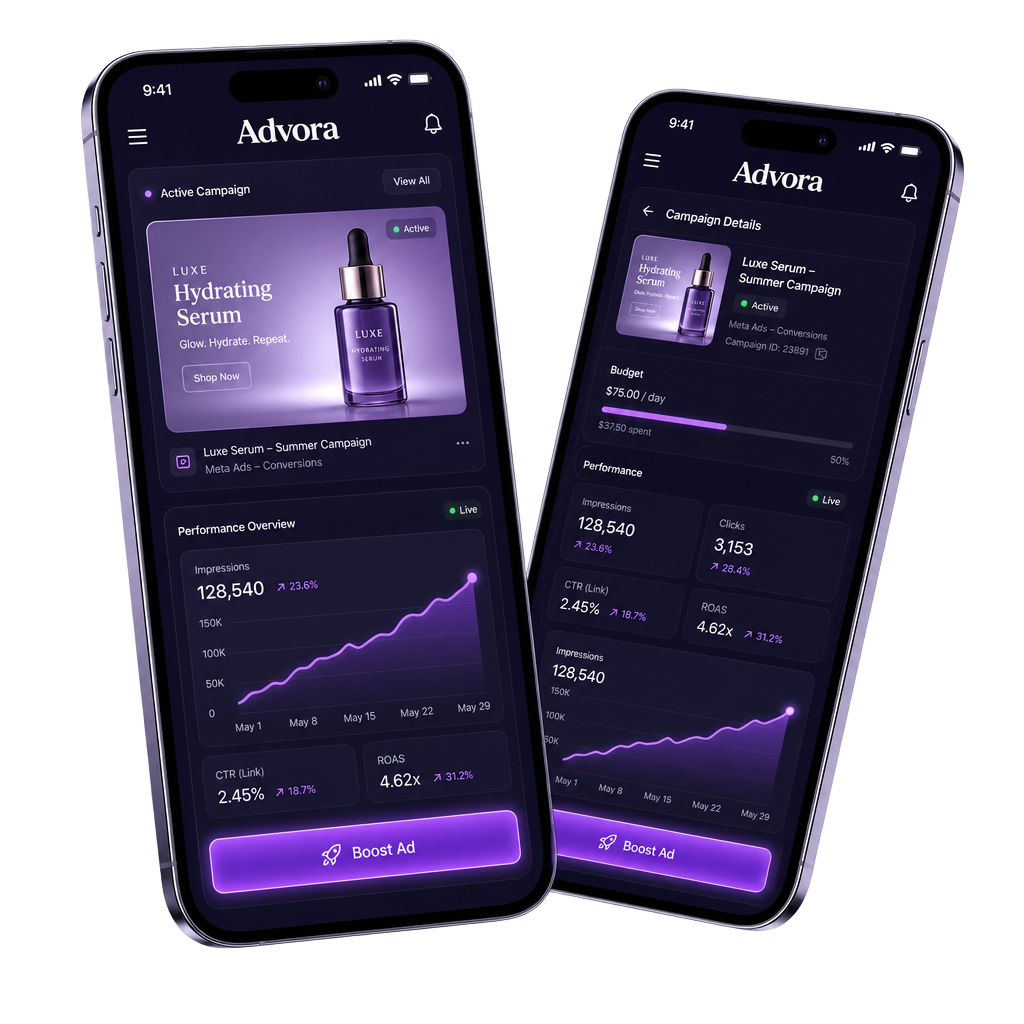 Advora mobile app running live ad campaigns